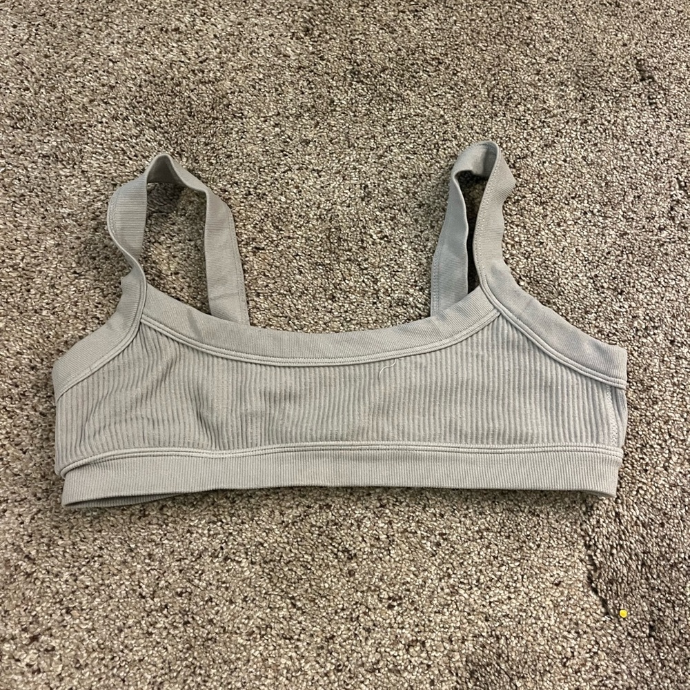 Crop Shop Boutique Light Gray Ribbed Sports Bra